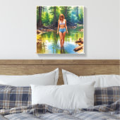 池の美しい女の子の油絵を描色 キャンバスプリント (インサイチュ (寝室))