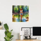 池の美しい女の子の油絵を描色 ポスター (ホームオフィス)