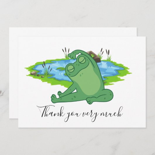 池の背景を持つカエルサンキューカード サンキューカード (正面/裏面)