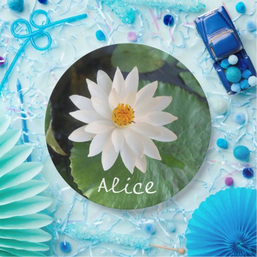 池の蓮の花の白い名前 ペーパープレート (パーティー)