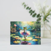 池の蓮の葉に乗ったカエルのバレリーナ踊り シーズンポストカード (スタンド正面)