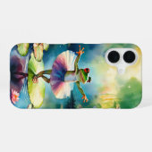 池の蓮の葉に乗ったカエルのバレリーナ踊り iPhone 16ケース (裏面横)