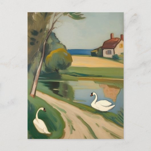 池の近くの白鳥2 ポストカード (正面)