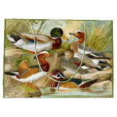 池の野生動物で美しいヴィンテージアヒル ラージペーパーバッグ (裏面)