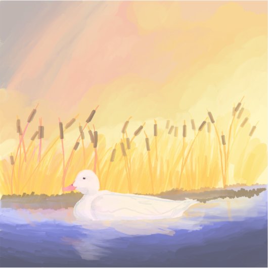 池の鴨に入る夕暮れ シール (正面)