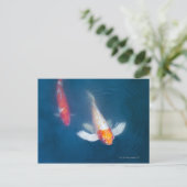 池の2匹の日本のなコイの魚 ポストカード (スタンド正面)