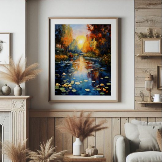 池への夕焼け印象派 フォトプリント           