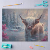 池ピンクの花のデコップハイランドカウズ 薄葉紙 (クラフト)