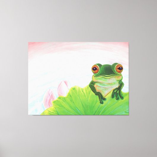 池リラックスにカエル キャンバスプリント (正面)