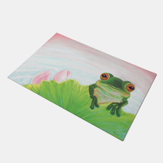 池リラックスにカエル ドアマット (アングル)