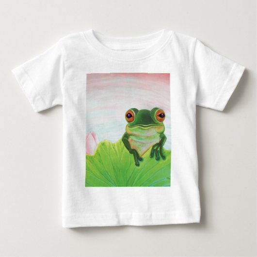 池リラックスにカエル ベビーTシャツ (正面)