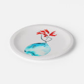 池花 水彩 青い花瓶 ペーパープレート (アングル)