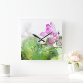池蓮中国の筆絵画の芸術 スクエア壁時計 (ホーム)