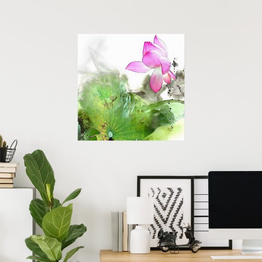 池蓮中国の筆絵画の芸術 ポスター (ホームオフィス)