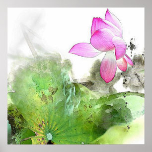 池蓮中国の筆絵画の芸術 ポスター