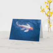 池、高角の眺めの日本のなコイの魚 カード (黄色い花)