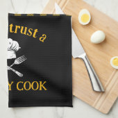 決しておもしろいスキニー調理師イエローブラックプレイドを信頼しない キッチンタオル (四つ折り)