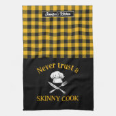 決しておもしろいスキニー調理師イエローブラックプレイドを信頼しない キッチンタオル (縦)