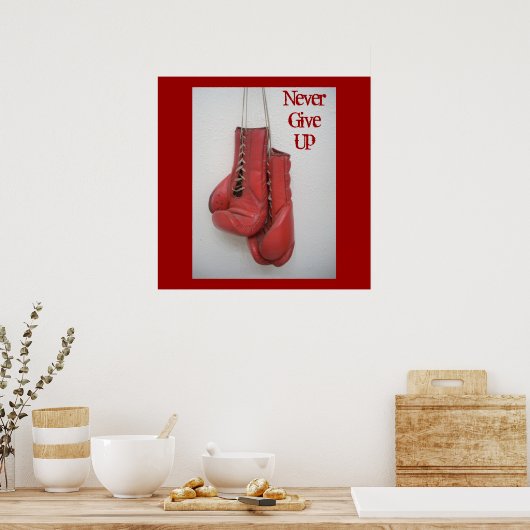 決してアップしない与え、ボクシング手袋フレームプリント ポスター (キッチン)