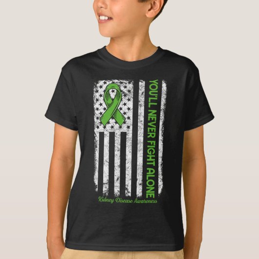 決して一人で戦うことはない緑の腎臓病 Tシャツ (正面)
