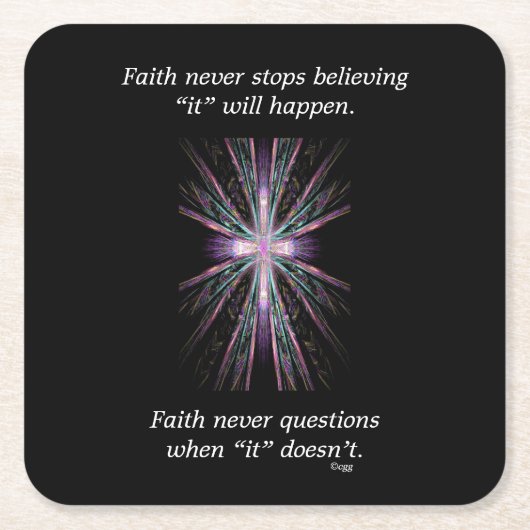 決して信頼のコースターw/Featherの十字 スクエアペーパーコースター (正面)