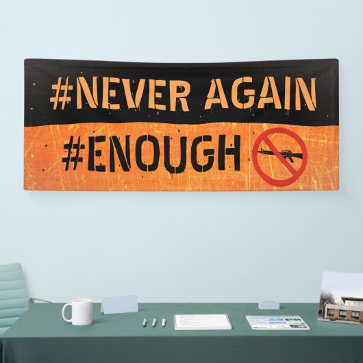 決して再度ストライキ銃の改良の抗議の旗 横断幕 (トレードショー)