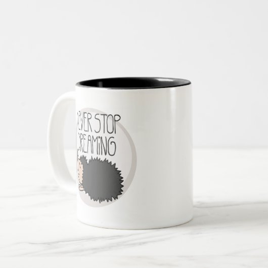 決して夢を見ることを止めないで下さい ツートーンマグカップ (正面左)