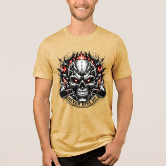 決して諦めるな 激しいスカル モチベーションTシャツデザイン トライブレンドTシャツ