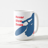 決して青及び赤いサイクリングを減速しないで下さい コーヒーマグカップ (正面右)