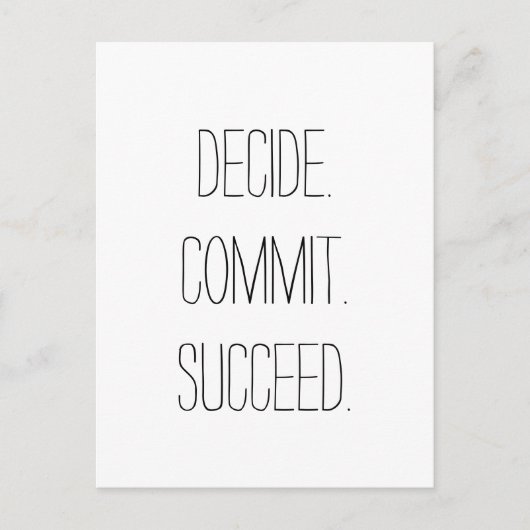 決める。コミット。成功。やる気を起こさせる引用文 ポストカード (正面)