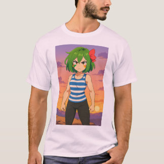 決意の夕日戦士 - アニメ女子アート Tシャツ
