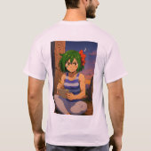 決意の夕日戦士 - アニメ女子アート Tシャツ (裏面)