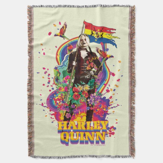 決死隊 |ハーレークインフラワーズ&レインボー スローブランケット (正面縦)