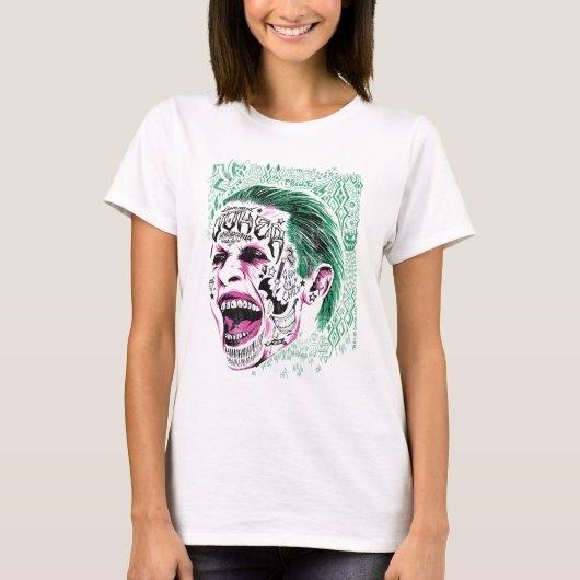 決死隊 |笑うジョーカーの頭のスケッチ Tシャツ (正面)