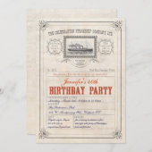 汽船の遊航船のチケットの招待状の誕生日 招待状 (正面/裏面)