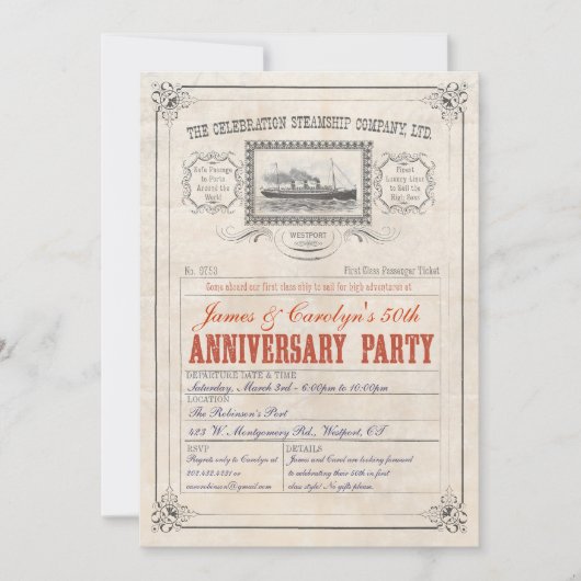 汽船クルーズチケット招待状記念日 招待状 (正面)