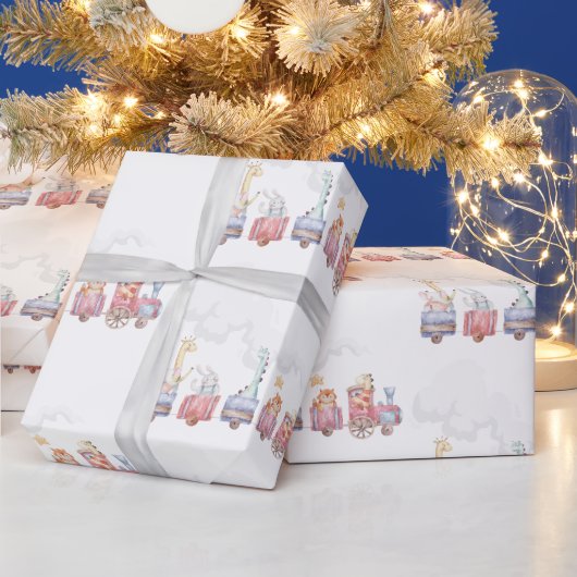 汽車に乗って動物園へ！誕生日招待状 ゾウやキリンなどの動物たち ラッピングペーパー (クリスマス)
