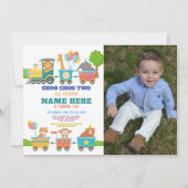 汽車の誕生日パーティー チェオ ツー 動物 フォト 招待状 (正面)