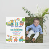 汽車の誕生日パーティー チェオ ツー 動物 フォト 招待状 (スタンド正面)