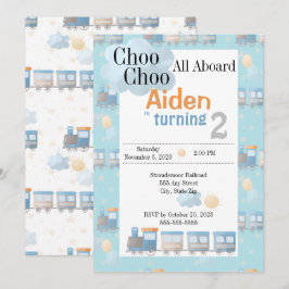 汽車ぽっぽお誕生日男の子パーティ招待 招待状