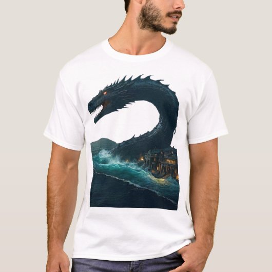 沈んだ都市を渦巻く巨大なのまわりに海蛇 Tシャツ (正面)