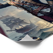 沈没するガレオンにいる海賊キャプテン・キャット –  ポスター (角)