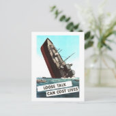 沈没する船「ルーズトーク」警告のヴィンテージ ポストカード (スタンド正面)