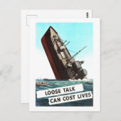 沈没する船「ルーズトーク」警告のヴィンテージ ポストカード (正面/裏面)