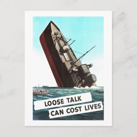 沈没する船「ルーズトーク」警告のヴィンテージ ポストカード (正面)