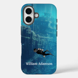 沈没船でスキューバダイビングをパーソナライズ iPhone 16ケース