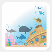 沈没船と魚 スクエアシール (正面)