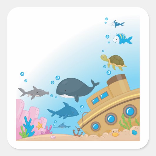 沈没船と魚 スクエアシール (正面)