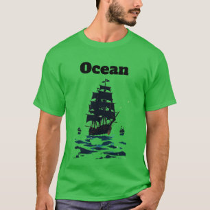 沈黙の海の真夜中の海賊船団 黒旗 Tシャツ