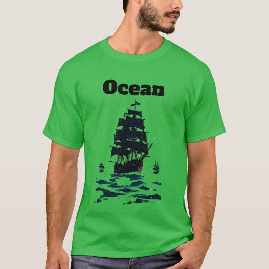沈黙の海の真夜中の海賊船団 黒旗 Tシャツ (正面)